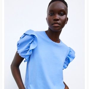 Zara Blue Voluminous sleeves Top Size S